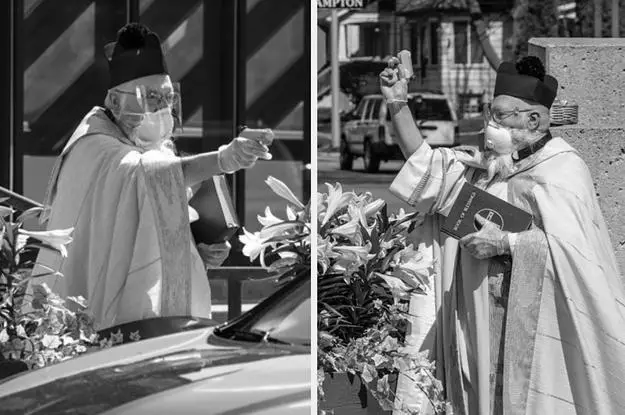 Priest Uses Squirt Gun For Easter Blessings image 2